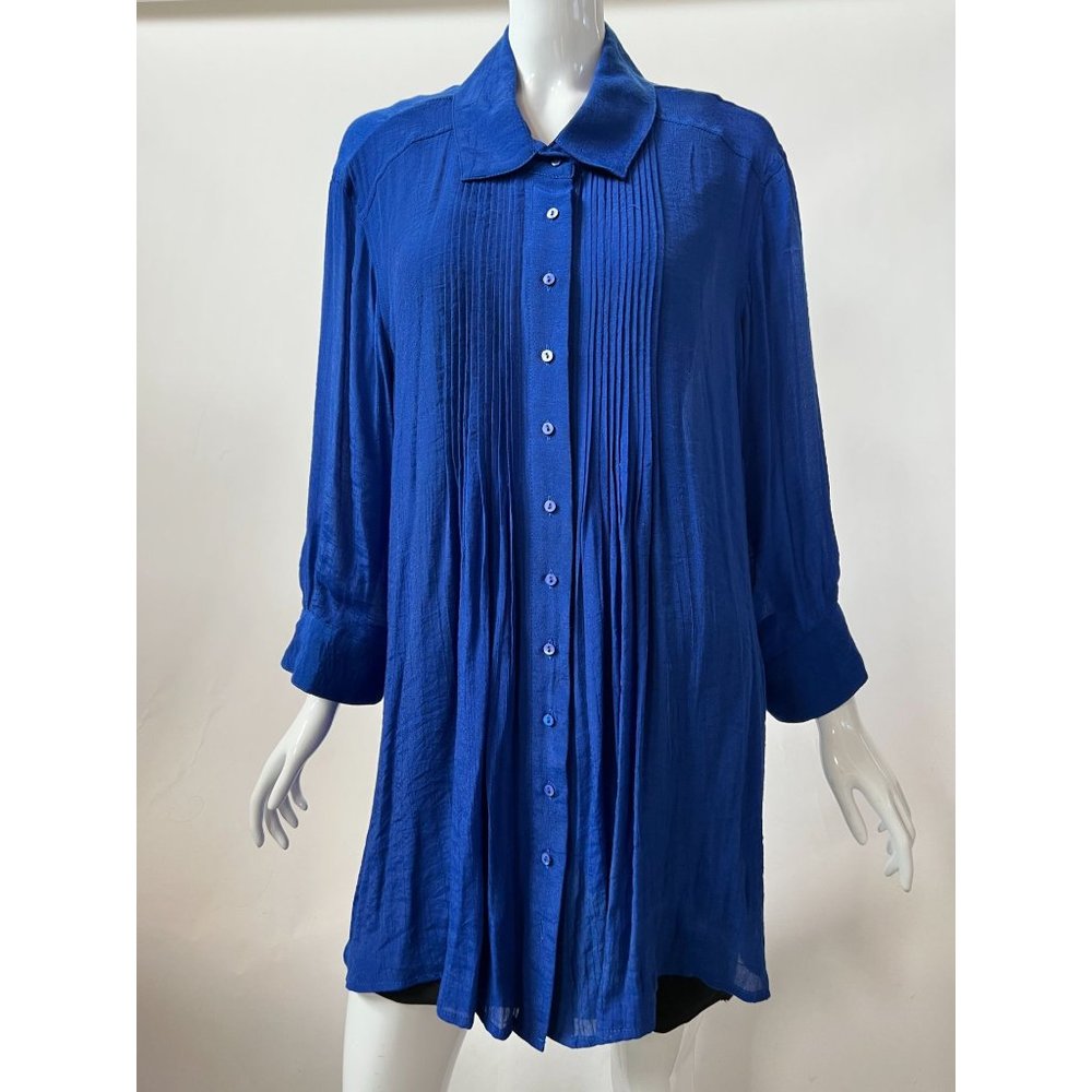 Alfani Woman Pleated Front Tunic Shirt  1X Blue   60% Viscose 40% Polyester